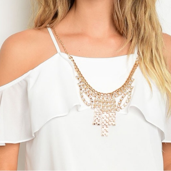 White Cold Shoulder Ruffle Shift Dress - Picture 4 of 8